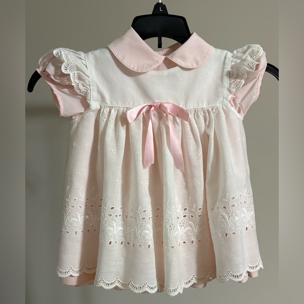 Saks Fifth Avenue Pink Eyelet-Style Girls Dress with Ribbon Detail